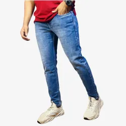 Men's Light Blue Slim Tapered Stretch Jeans | Premium Casual Denim